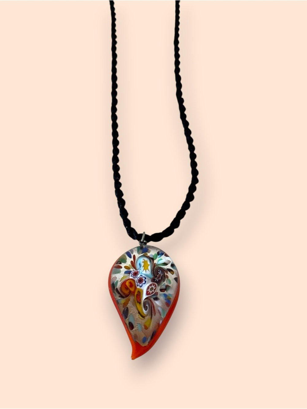 🛍️SALE🛍️ Glass Millefiori Teardrop Pendant Multicolor - Picture 3 of 5